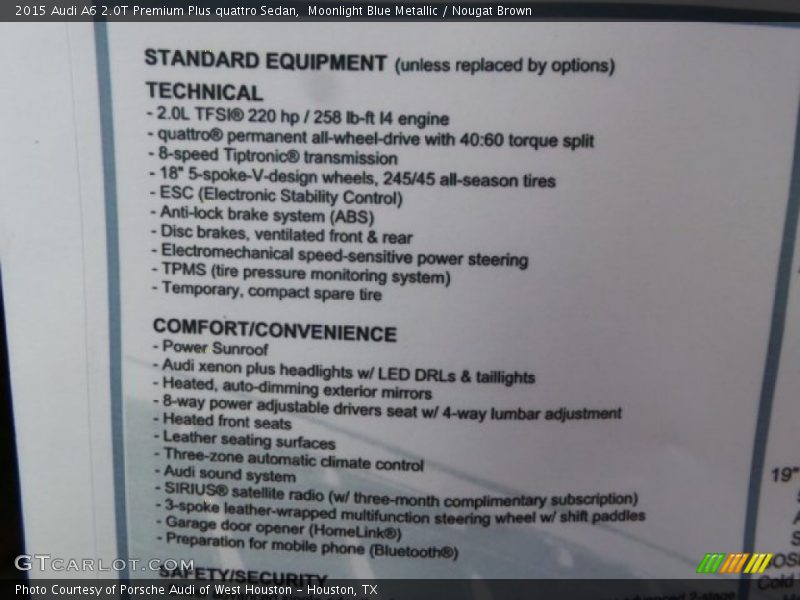 Moonlight Blue Metallic / Nougat Brown 2015 Audi A6 2.0T Premium Plus quattro Sedan