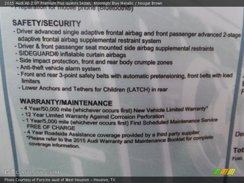 Moonlight Blue Metallic / Nougat Brown 2015 Audi A6 2.0T Premium Plus quattro Sedan