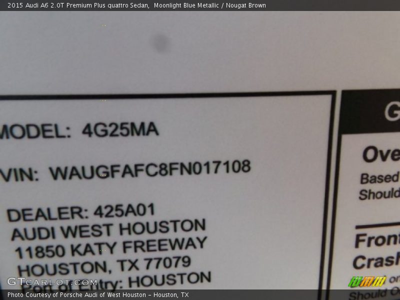 Moonlight Blue Metallic / Nougat Brown 2015 Audi A6 2.0T Premium Plus quattro Sedan