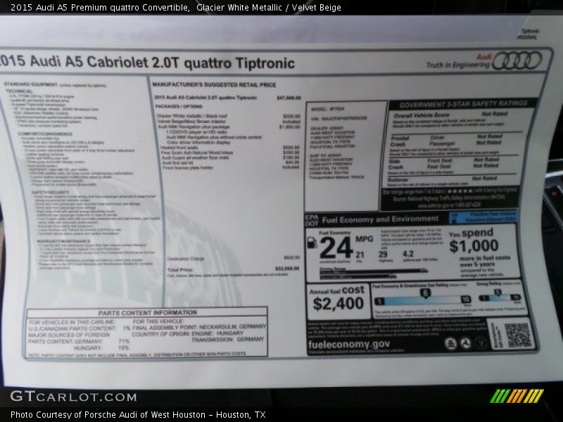Glacier White Metallic / Velvet Beige 2015 Audi A5 Premium quattro Convertible