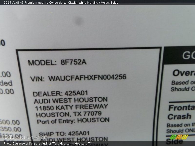 Glacier White Metallic / Velvet Beige 2015 Audi A5 Premium quattro Convertible
