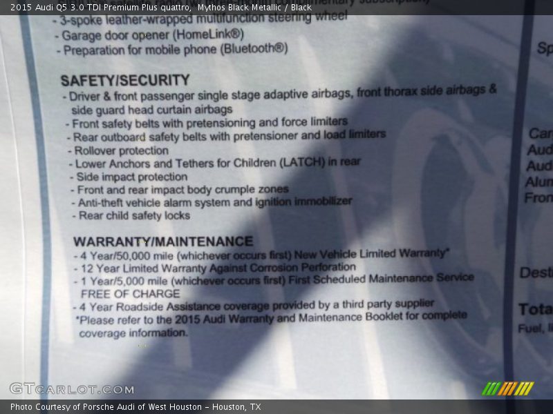 Mythos Black Metallic / Black 2015 Audi Q5 3.0 TDI Premium Plus quattro