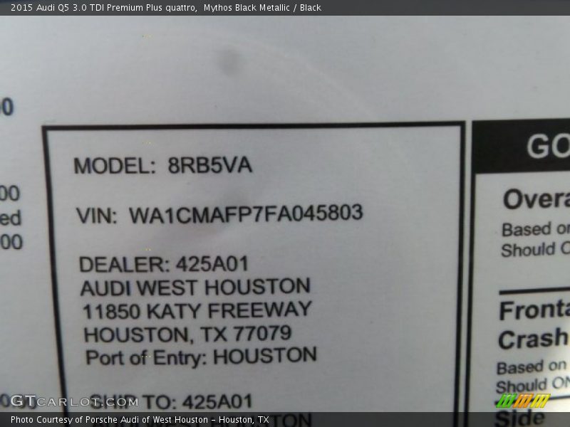 Mythos Black Metallic / Black 2015 Audi Q5 3.0 TDI Premium Plus quattro