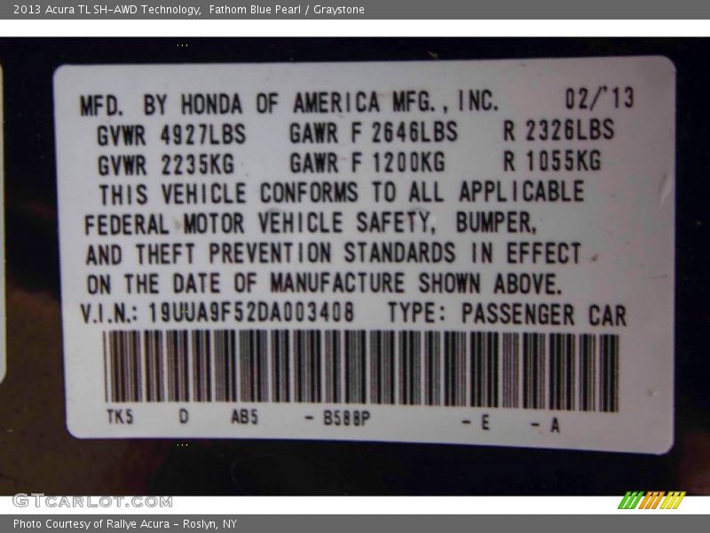 Fathom Blue Pearl / Graystone 2013 Acura TL SH-AWD Technology