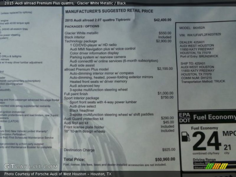  2015 allroad Premium Plus quattro Window Sticker