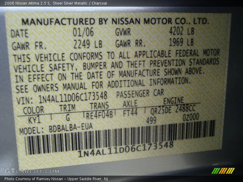 Sheer Silver Metallic / Charcoal 2006 Nissan Altima 2.5 S