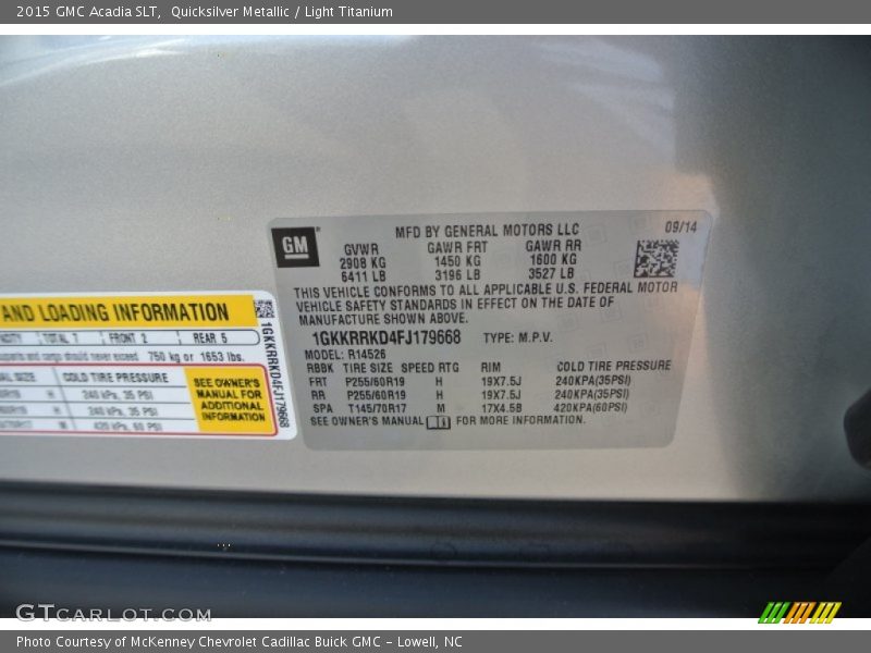 Quicksilver Metallic / Light Titanium 2015 GMC Acadia SLT