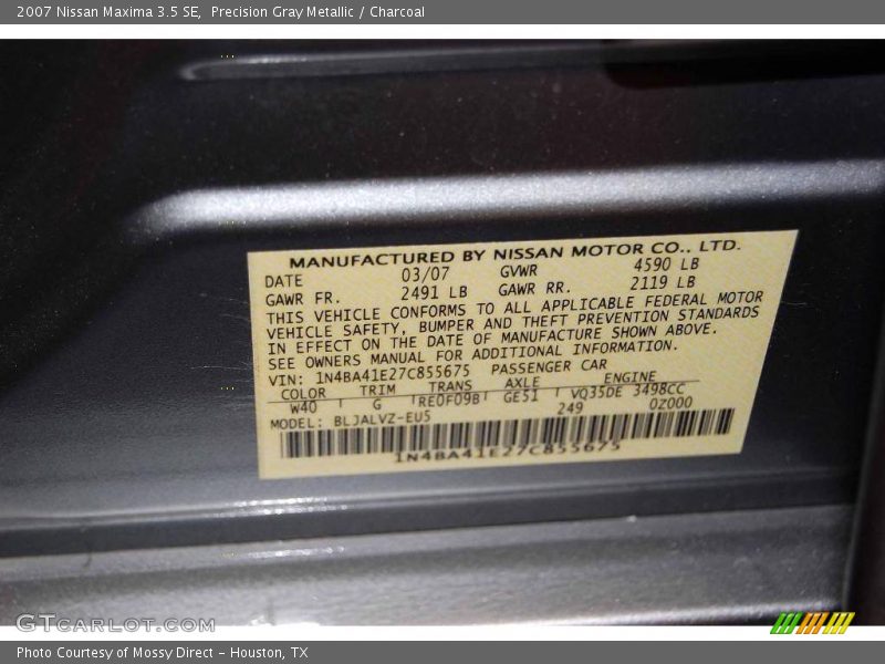 Precision Gray Metallic / Charcoal 2007 Nissan Maxima 3.5 SE