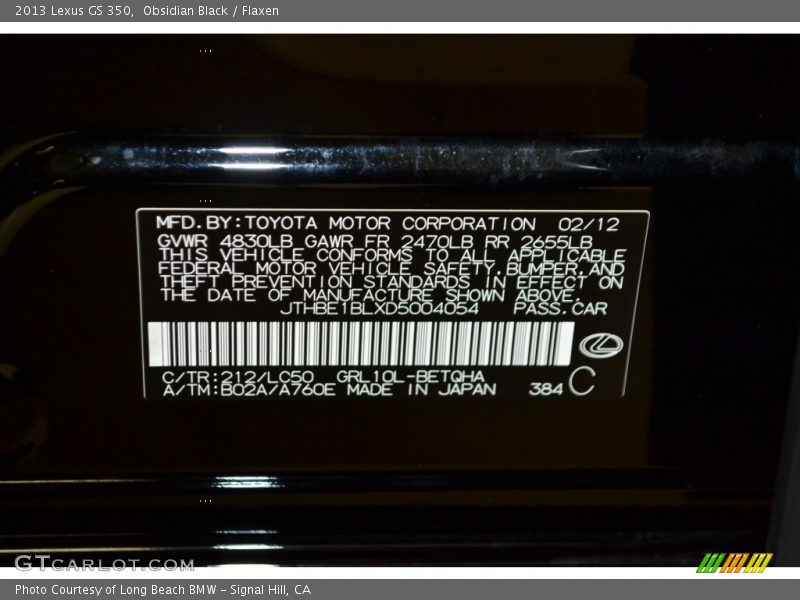 2013 GS 350 Obsidian Black Color Code 212