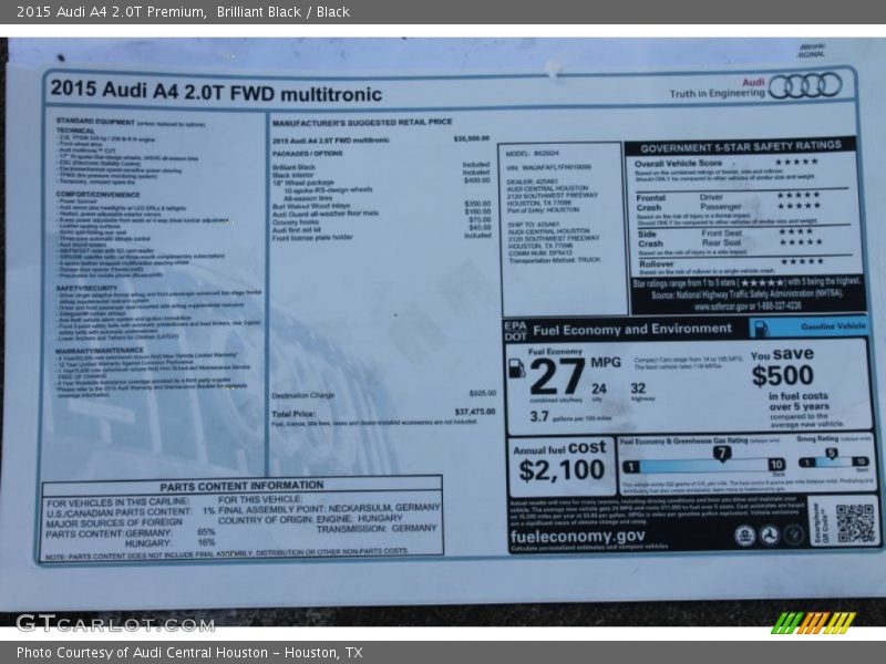 Brilliant Black / Black 2015 Audi A4 2.0T Premium