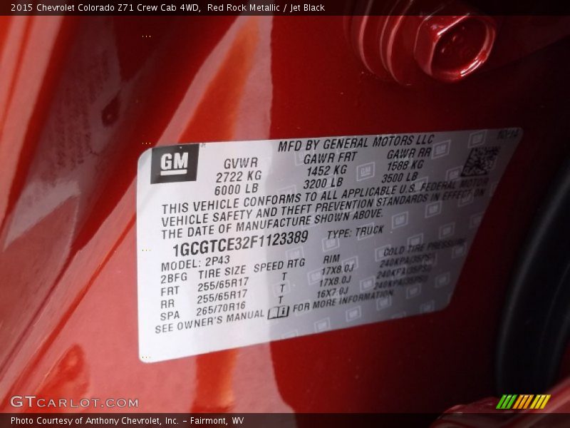 Red Rock Metallic / Jet Black 2015 Chevrolet Colorado Z71 Crew Cab 4WD