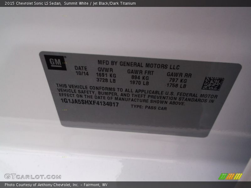 Summit White / Jet Black/Dark Titanium 2015 Chevrolet Sonic LS Sedan