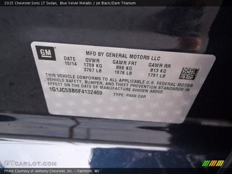 Blue Velvet Metallic / Jet Black/Dark Titanium 2015 Chevrolet Sonic LT Sedan