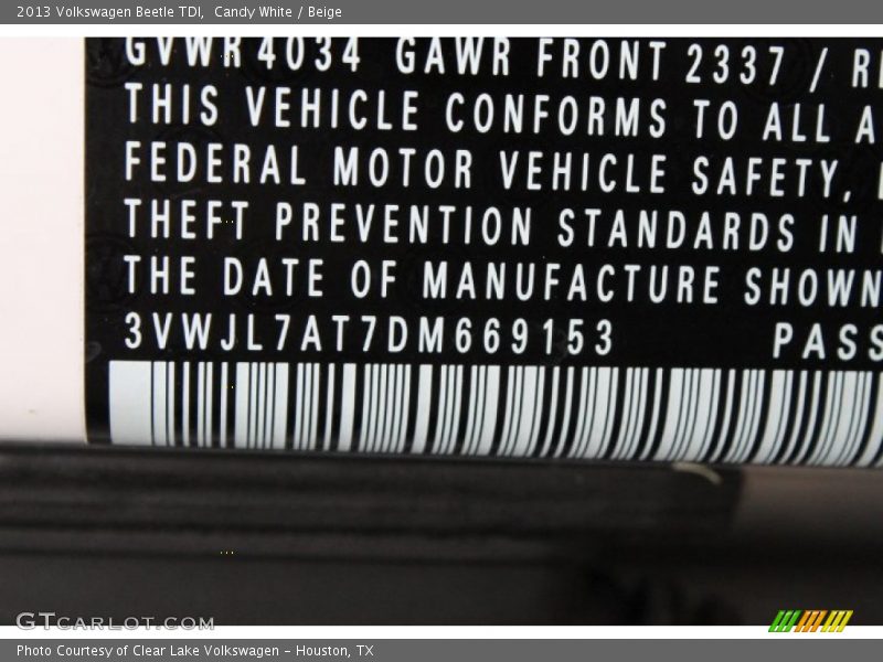 Candy White / Beige 2013 Volkswagen Beetle TDI