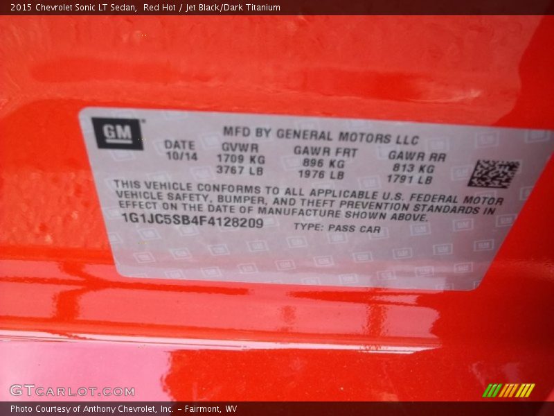 Red Hot / Jet Black/Dark Titanium 2015 Chevrolet Sonic LT Sedan