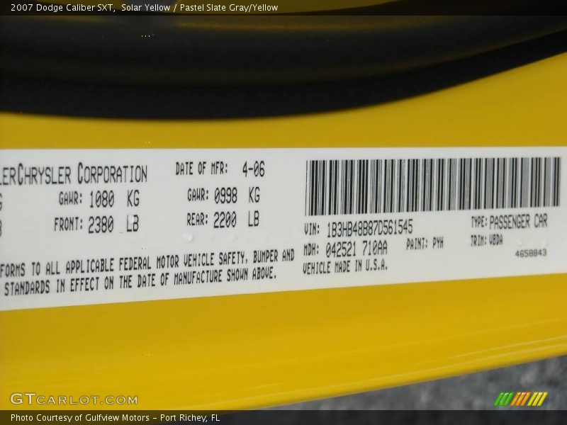 Solar Yellow / Pastel Slate Gray/Yellow 2007 Dodge Caliber SXT