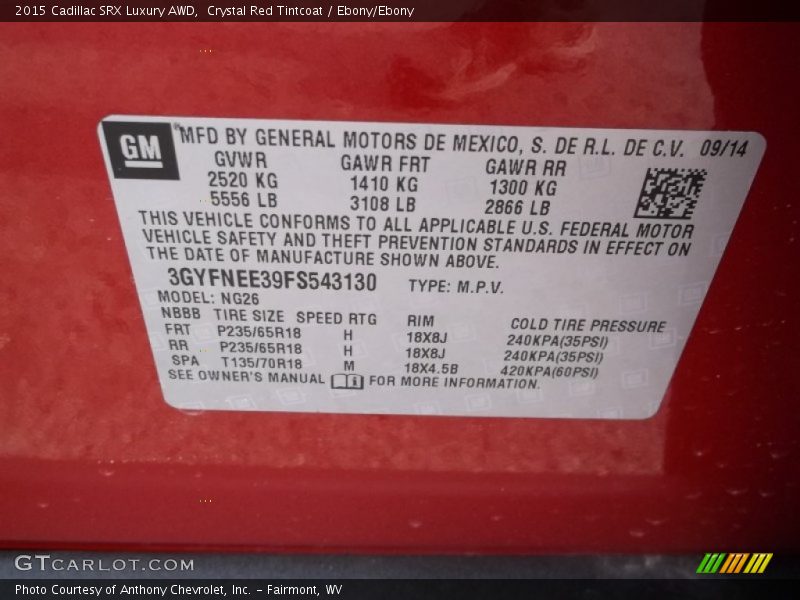 Crystal Red Tintcoat / Ebony/Ebony 2015 Cadillac SRX Luxury AWD