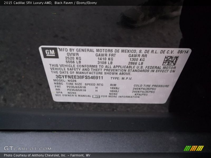 Black Raven / Ebony/Ebony 2015 Cadillac SRX Luxury AWD