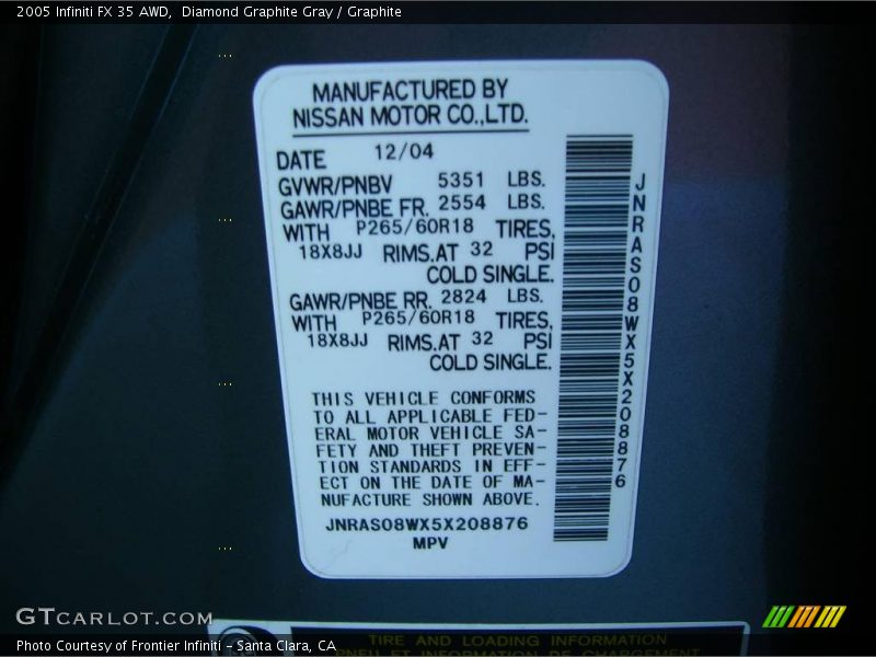 Diamond Graphite Gray / Graphite 2005 Infiniti FX 35 AWD
