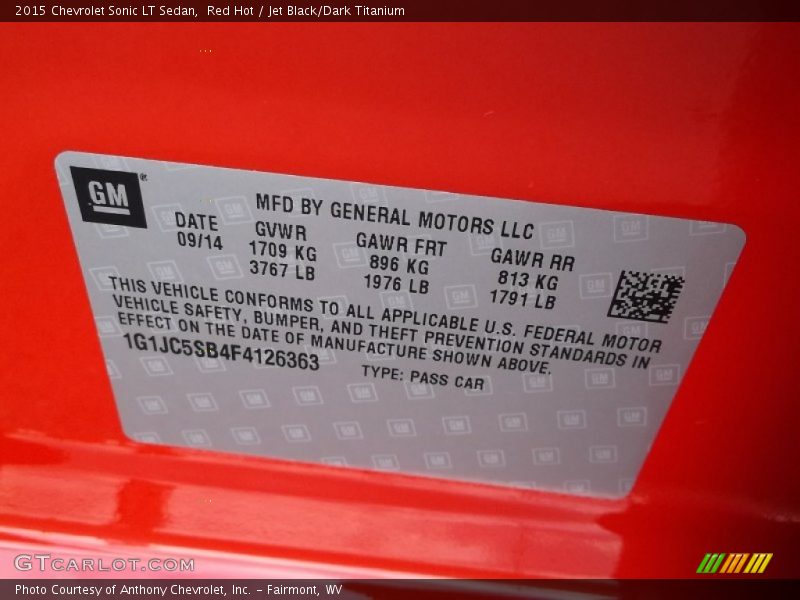 Red Hot / Jet Black/Dark Titanium 2015 Chevrolet Sonic LT Sedan