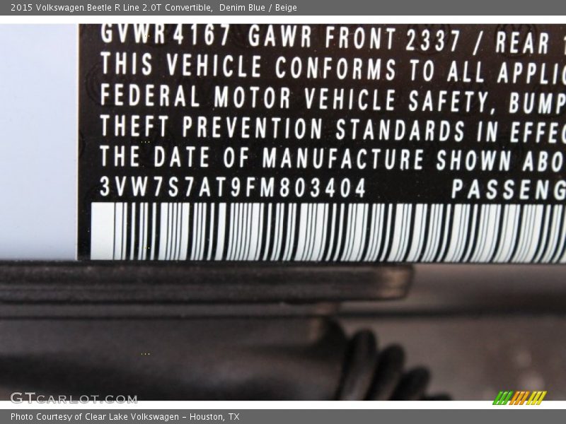 Denim Blue / Beige 2015 Volkswagen Beetle R Line 2.0T Convertible