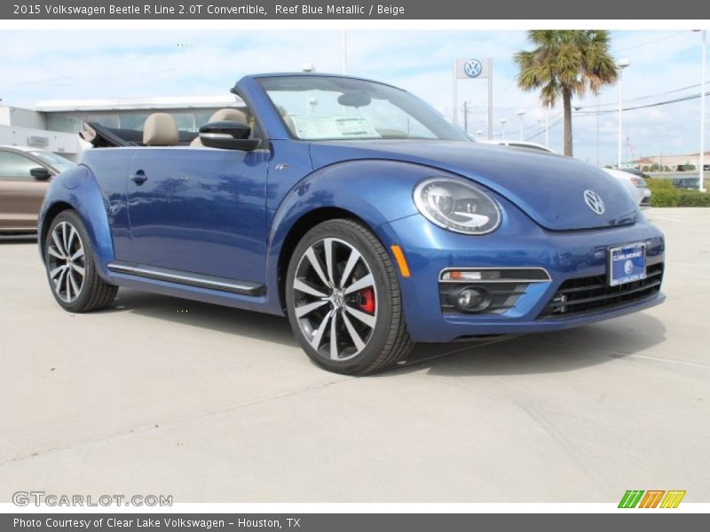 Reef Blue Metallic / Beige 2015 Volkswagen Beetle R Line 2.0T Convertible