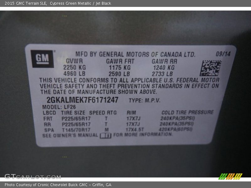 Cypress Green Metallic / Jet Black 2015 GMC Terrain SLE