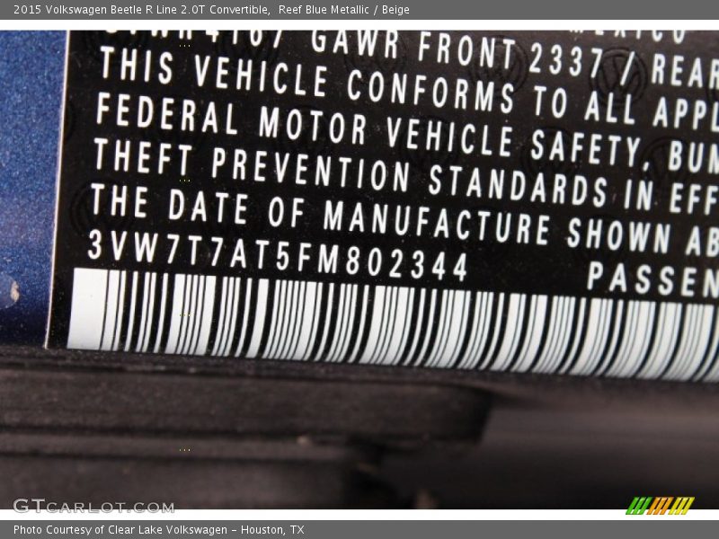 Reef Blue Metallic / Beige 2015 Volkswagen Beetle R Line 2.0T Convertible
