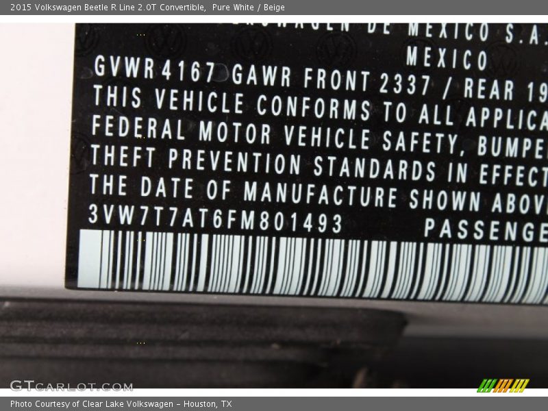 Pure White / Beige 2015 Volkswagen Beetle R Line 2.0T Convertible