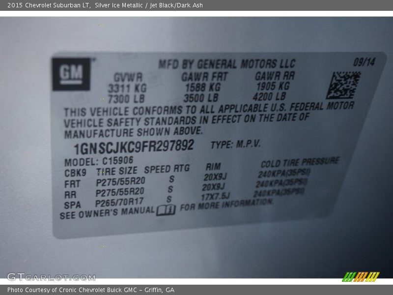 Silver Ice Metallic / Jet Black/Dark Ash 2015 Chevrolet Suburban LT