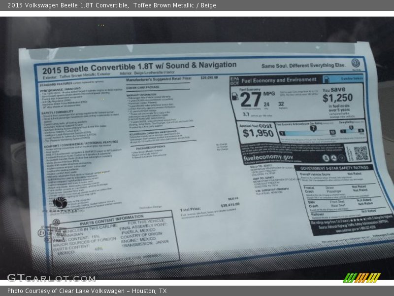 Toffee Brown Metallic / Beige 2015 Volkswagen Beetle 1.8T Convertible