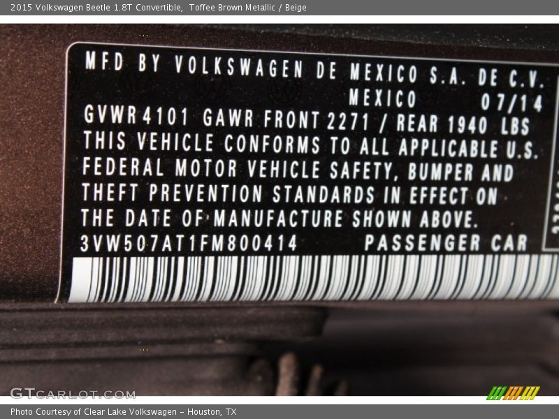 Toffee Brown Metallic / Beige 2015 Volkswagen Beetle 1.8T Convertible