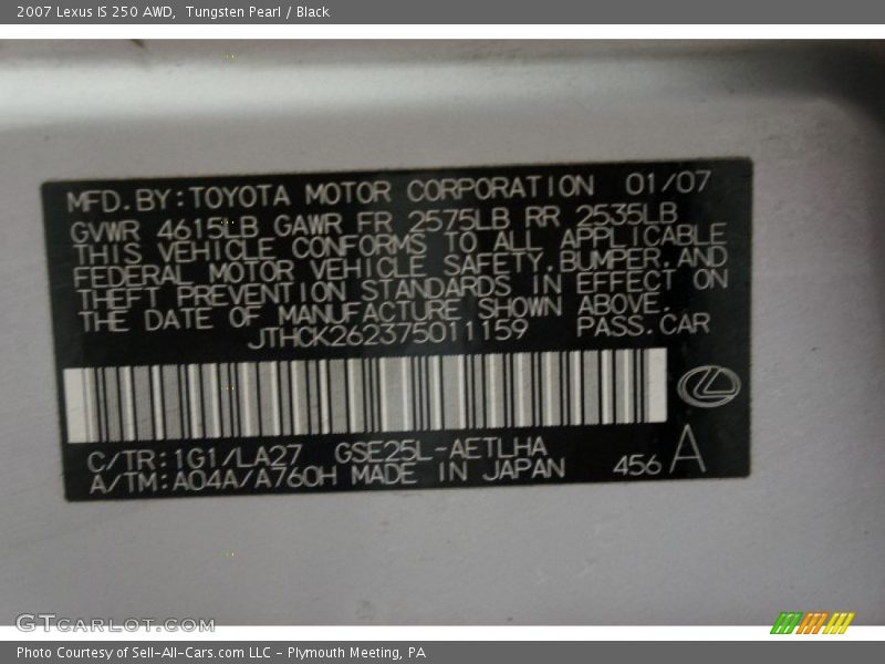 Tungsten Pearl / Black 2007 Lexus IS 250 AWD