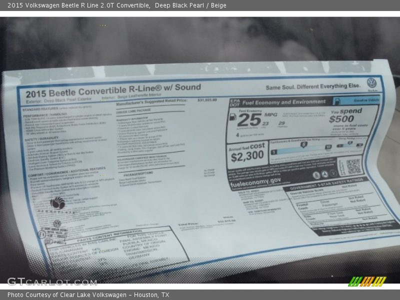 Deep Black Pearl / Beige 2015 Volkswagen Beetle R Line 2.0T Convertible