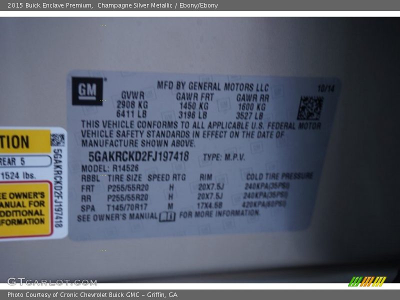 Champagne Silver Metallic / Ebony/Ebony 2015 Buick Enclave Premium