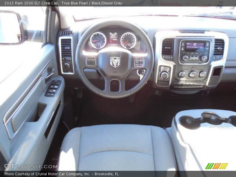 True Blue Pearl / Black/Diesel Gray 2013 Ram 1500 SLT Crew Cab