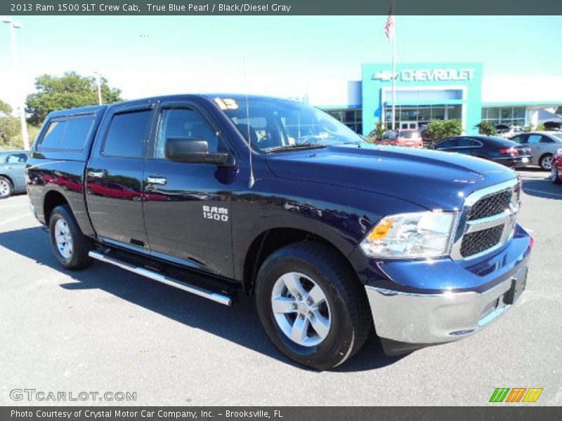 True Blue Pearl / Black/Diesel Gray 2013 Ram 1500 SLT Crew Cab