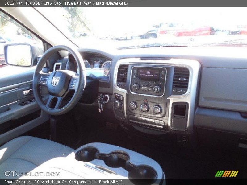 True Blue Pearl / Black/Diesel Gray 2013 Ram 1500 SLT Crew Cab