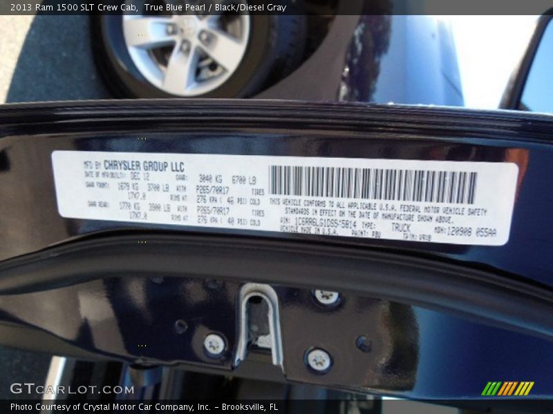 True Blue Pearl / Black/Diesel Gray 2013 Ram 1500 SLT Crew Cab