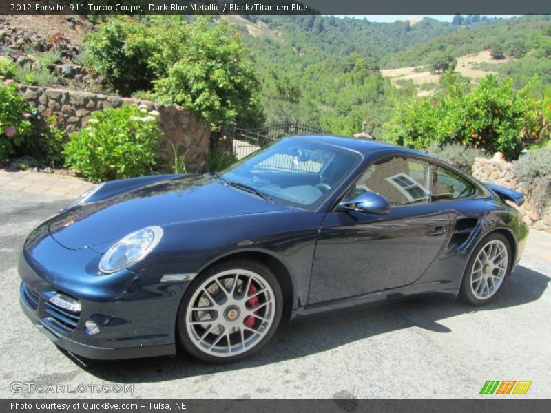 Dark Blue Metallic / Black/Titanium Blue 2012 Porsche 911 Turbo Coupe