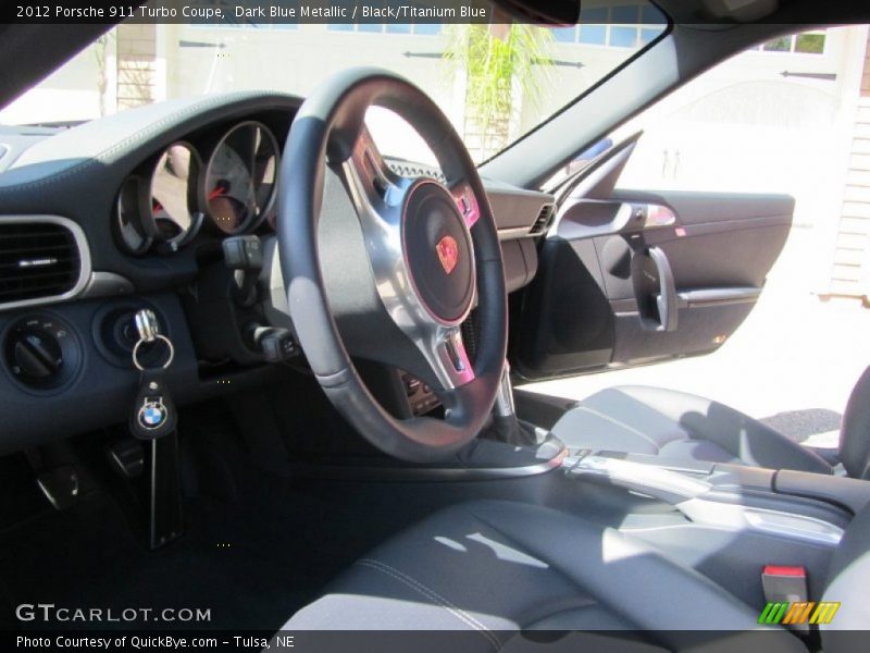 Dark Blue Metallic / Black/Titanium Blue 2012 Porsche 911 Turbo Coupe