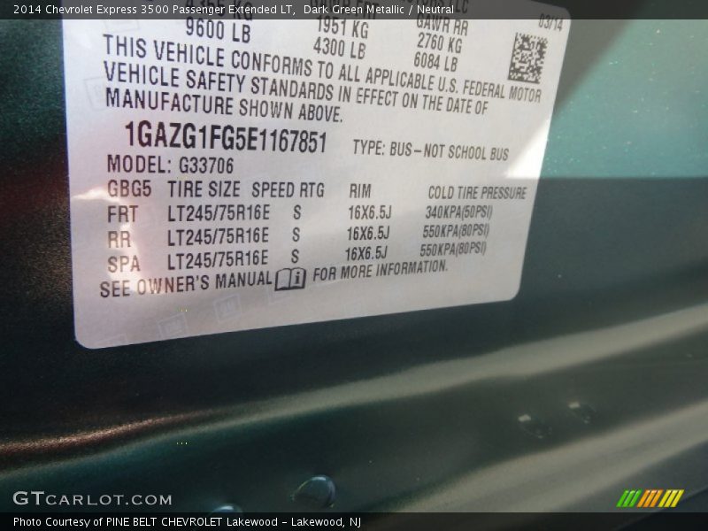 Dark Green Metallic / Neutral 2014 Chevrolet Express 3500 Passenger Extended LT