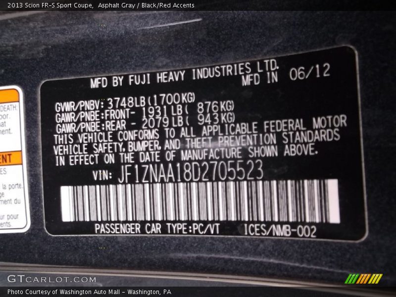 Asphalt Gray / Black/Red Accents 2013 Scion FR-S Sport Coupe