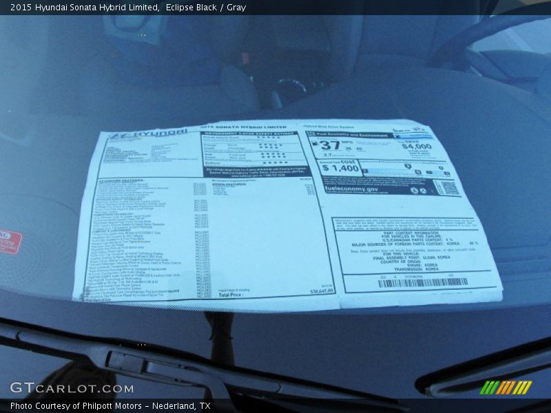 Eclipse Black / Gray 2015 Hyundai Sonata Hybrid Limited