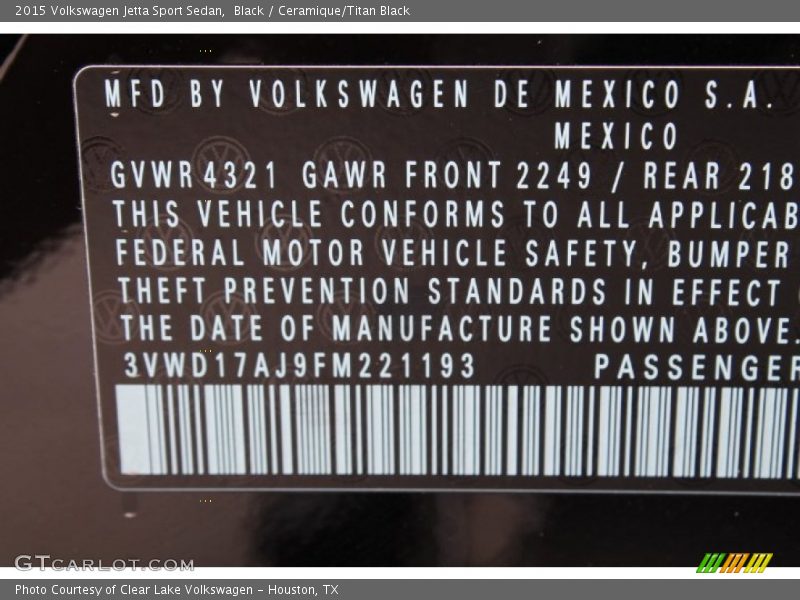 Black / Ceramique/Titan Black 2015 Volkswagen Jetta Sport Sedan