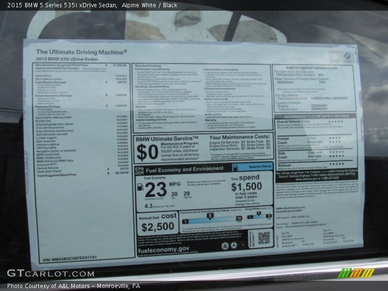 Alpine White / Black 2015 BMW 5 Series 535i xDrive Sedan
