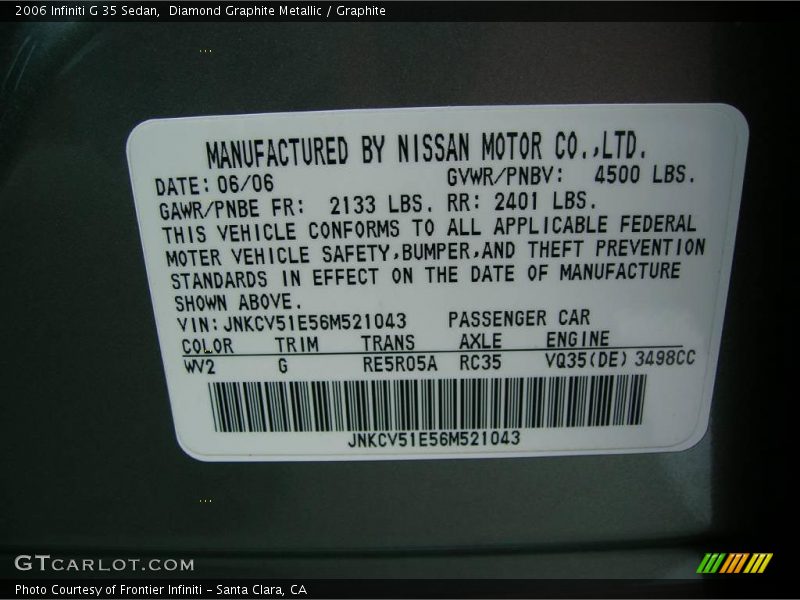 Diamond Graphite Metallic / Graphite 2006 Infiniti G 35 Sedan