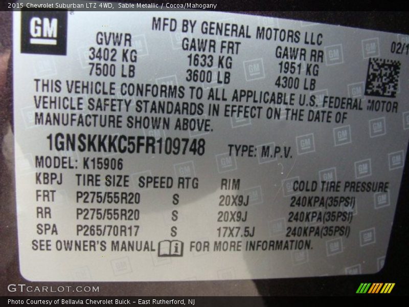 Sable Metallic / Cocoa/Mahogany 2015 Chevrolet Suburban LTZ 4WD