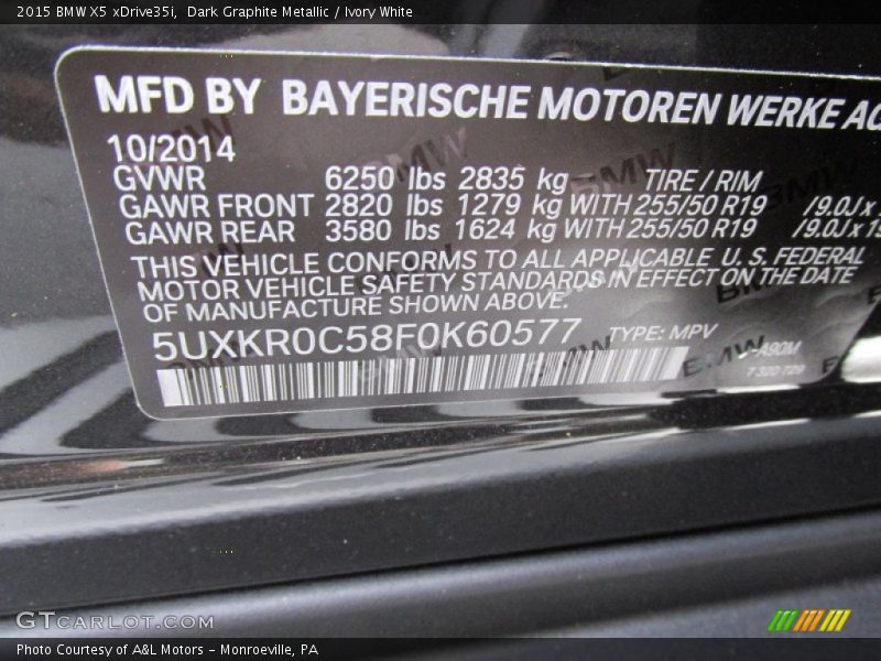 2015 X5 xDrive35i Dark Graphite Metallic Color Code A90