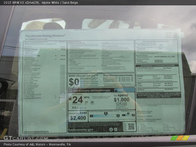 Alpine White / Sand Beige 2015 BMW X3 xDrive28i